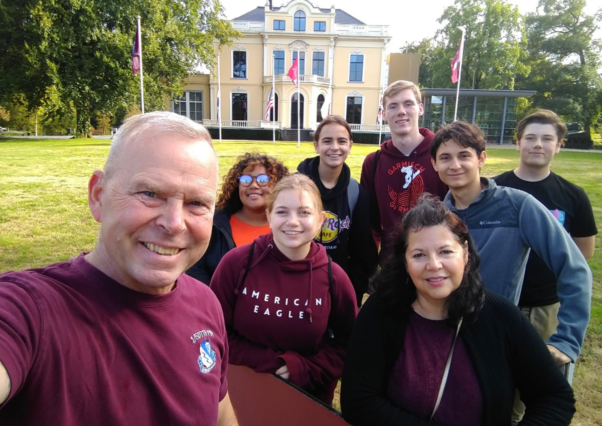 Warrior Battalion Cadets standing in front of the Hartenstein Airborne Museum in Arnhem, Netherlands.