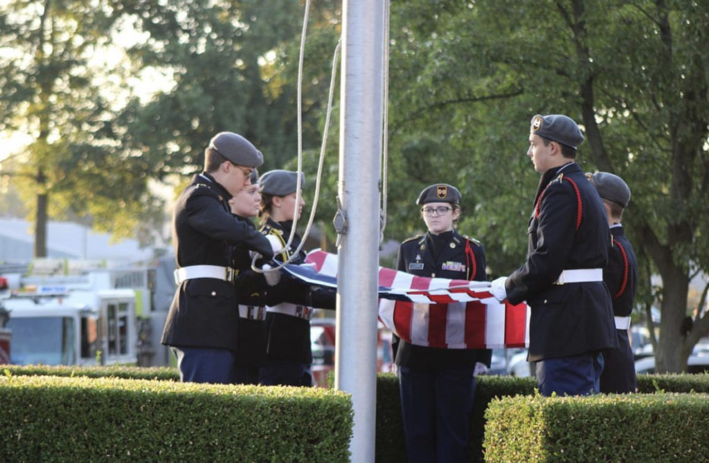 Beaver JROTC Honor Guard raising the American Flag for the September 11th Memorial Service