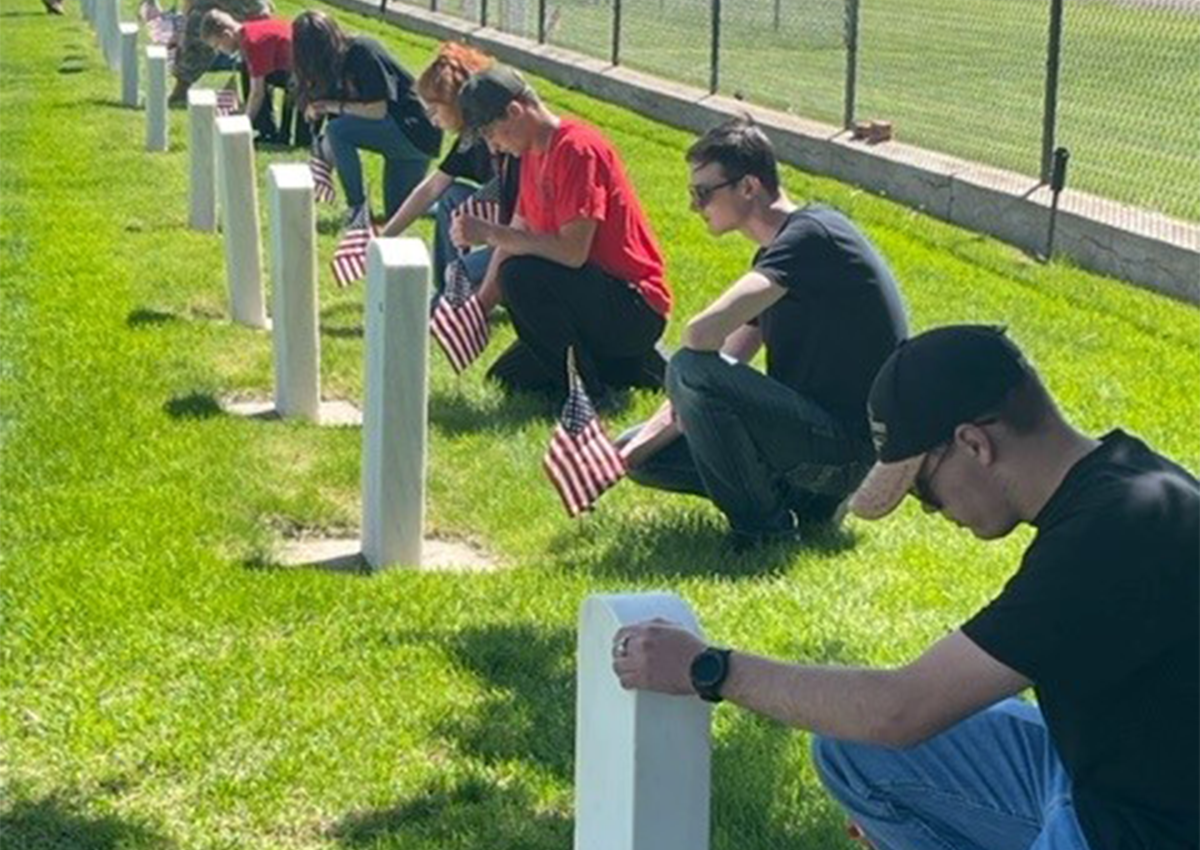 Cheyenne Wyoming Army JROTC Indian Battalion Cadets posted Flags at the Veteran’s cemetery Francis Warren AFB.