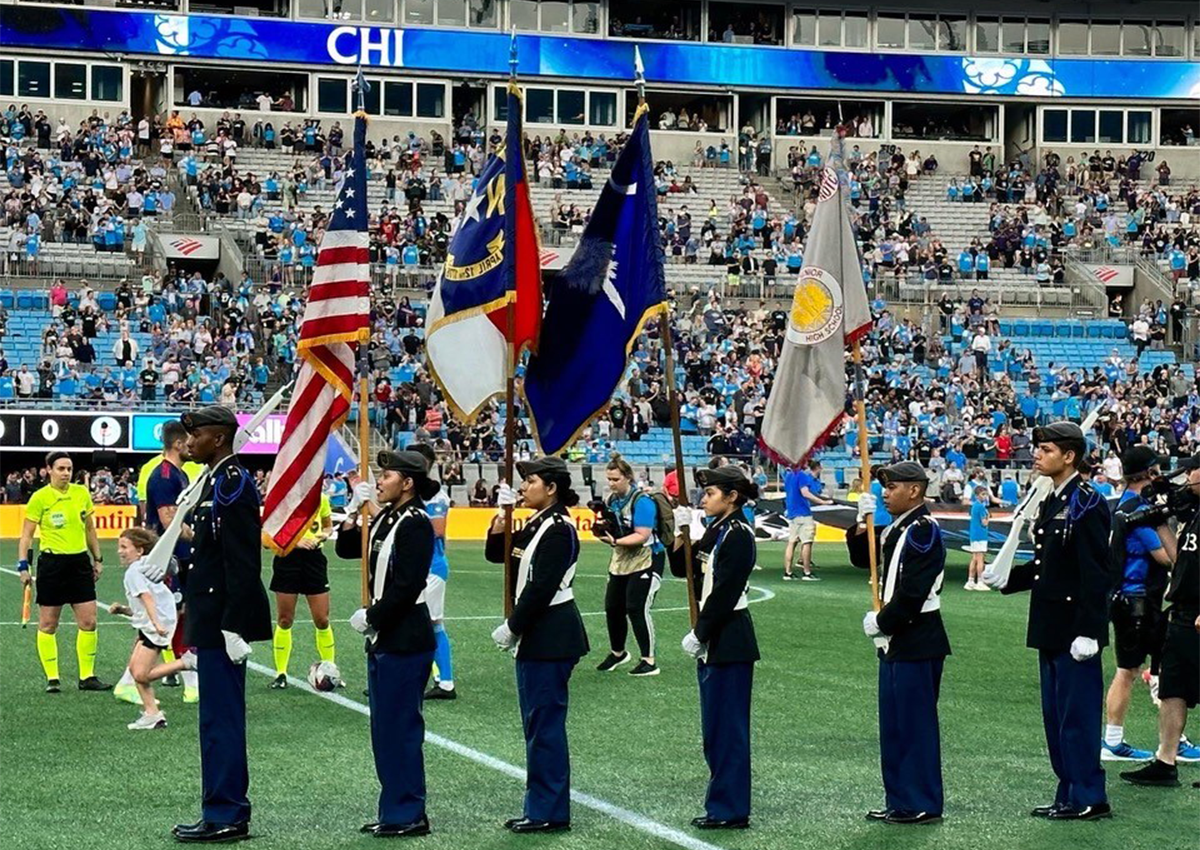Lexington Senior High School, Jacket Battalion Tier-1 (Class of 2023) Color Guard proudly presents our Nation's Colors at the Charlotte FC Pro Soccer game