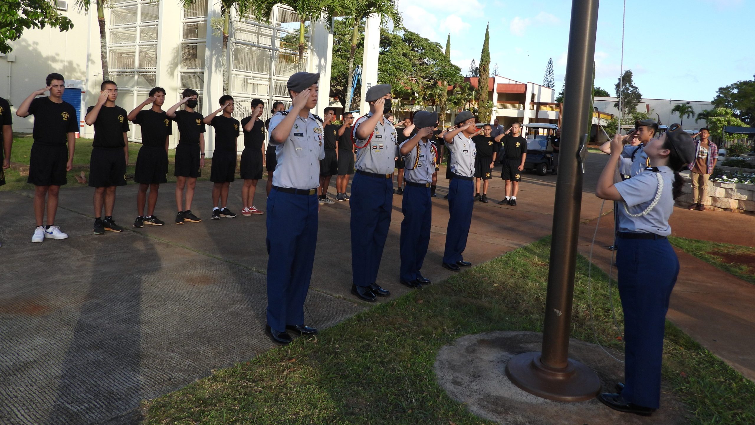 Cadets present arms during the 911 ceremony