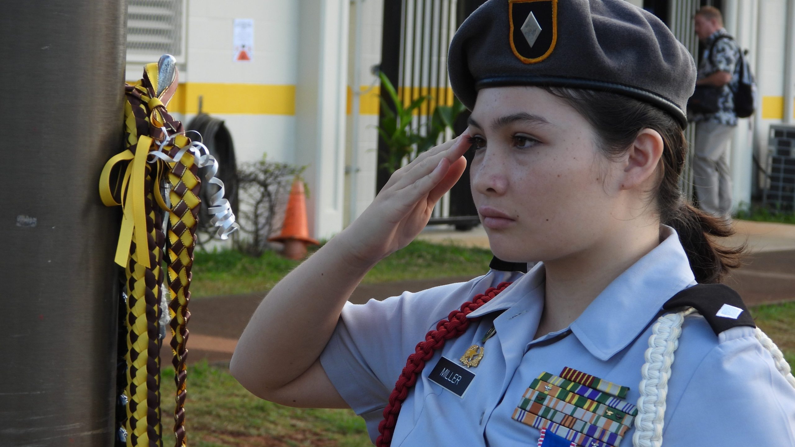 C/ Maj Makaya Miller salutes to pay respect and honors those that perished that day