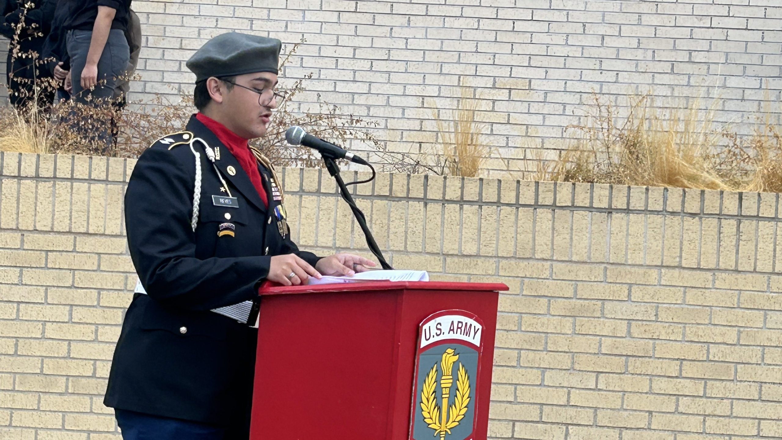 C/LTC Ruben Reyes delivers speech during the 22nd Anniversary 9/11 Ceremony at Diamond Hill-Jarvis High
