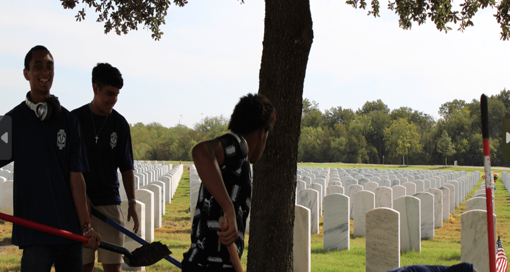 JROTC Cadets conducting maintenance on selected tombstones of our veterans