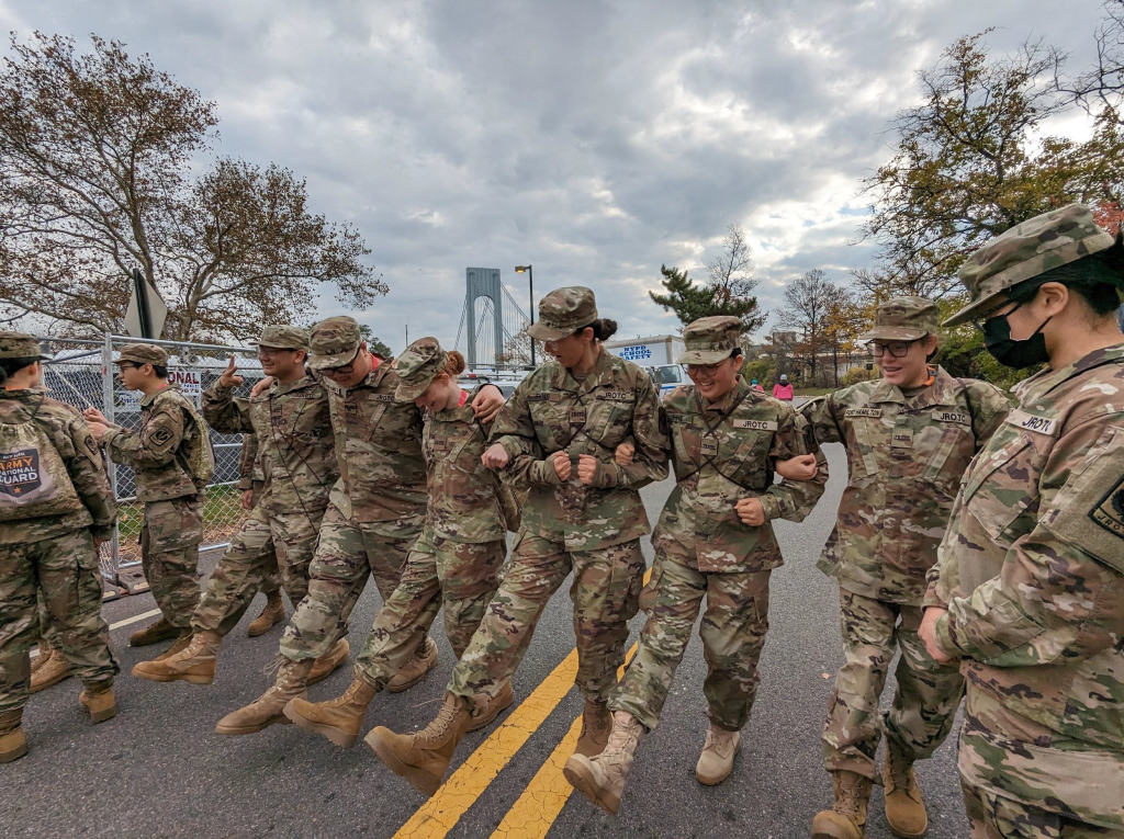 Cadets preparing to escort runners to the start line.