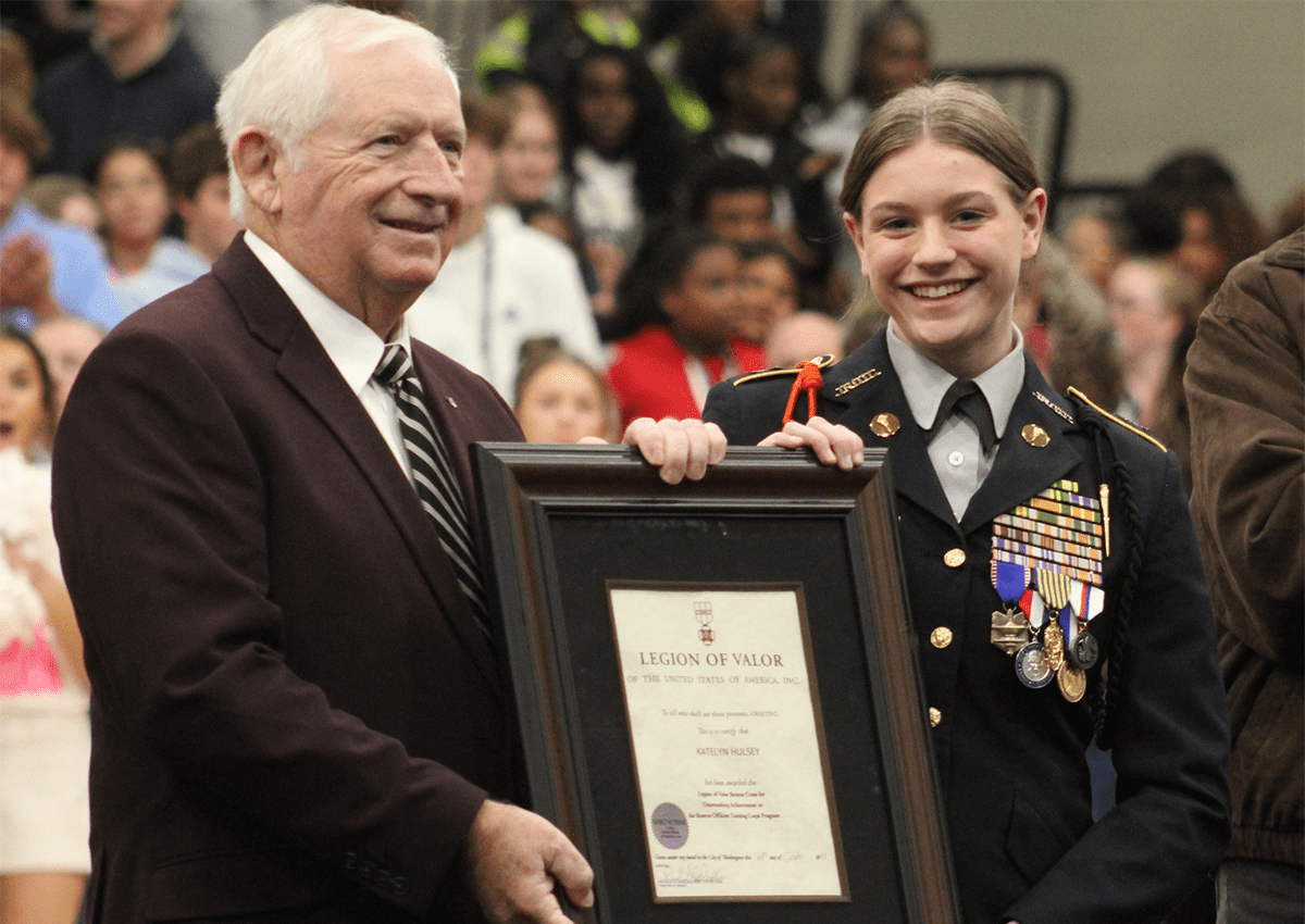 L-R: MG Harold A. Cross, USAR (Retired), Cadet Lieutenant Colonel Katelyn Hulsey