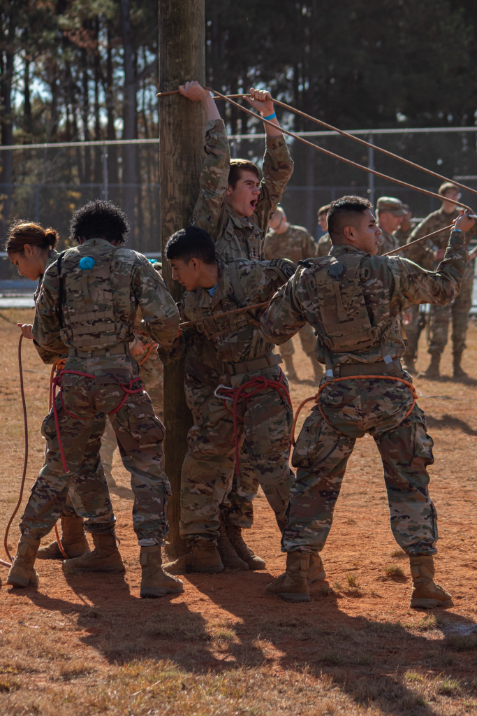 The Hopewell Raider Team competing in the Rope Bridge Challenge