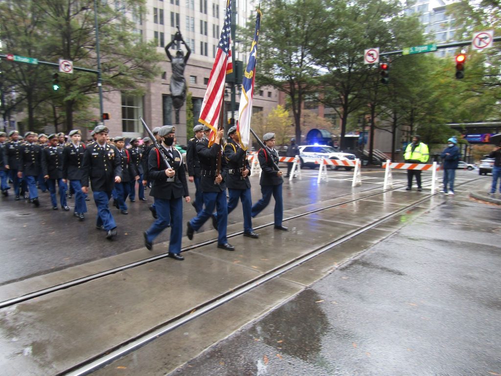 Titan Battalion Cadets marching through the streets of Charlotte