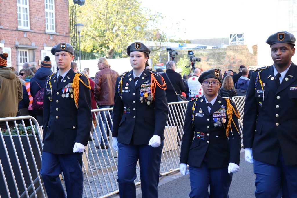 Command and Staff marching in formation in Ypres, Belgium