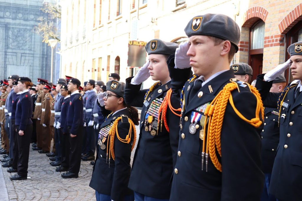 Cadets saluting during the Last Post Ceremony in Ypres, Belgium