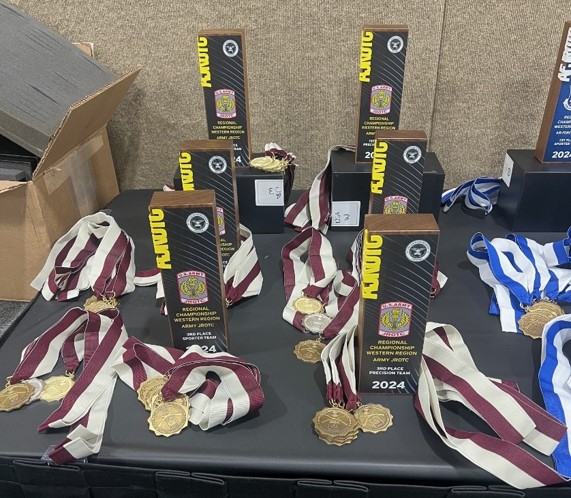 Trophies and Medallions await their recipients on prior to the ceremony.
