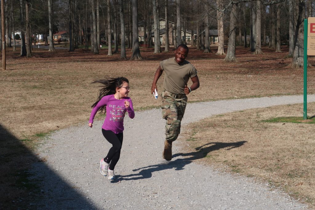 Cadet Chance McGhee racing laps during PE