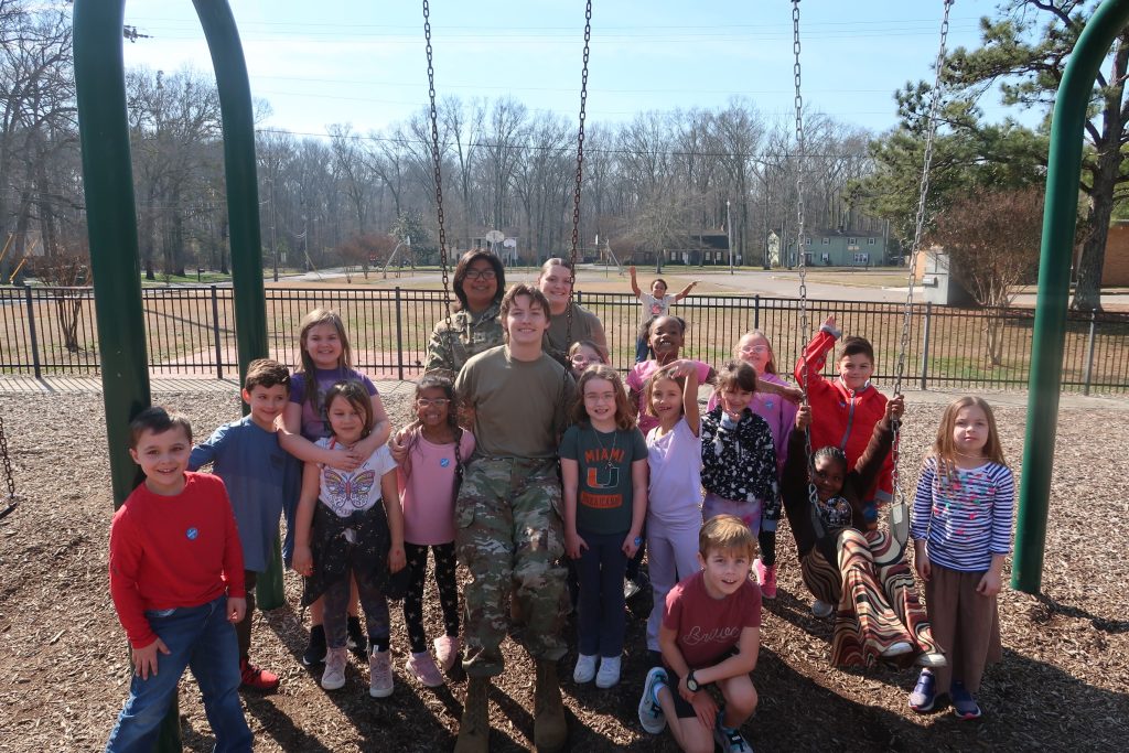 Cadet Jackson Sherrill, Cadet Yareli Arroyo and Cadet Brianna Norris enjoying recess