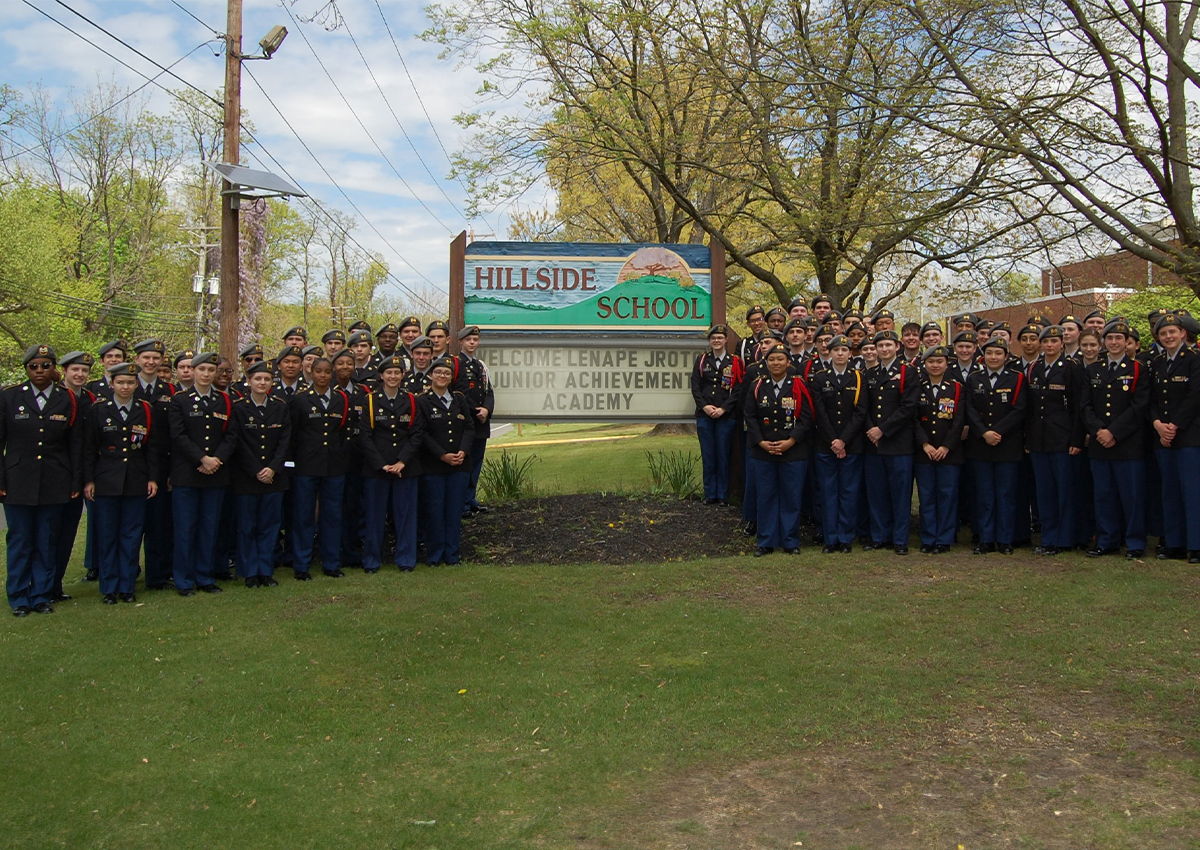 Service Learning Team photo in front of Hillside Elementary School