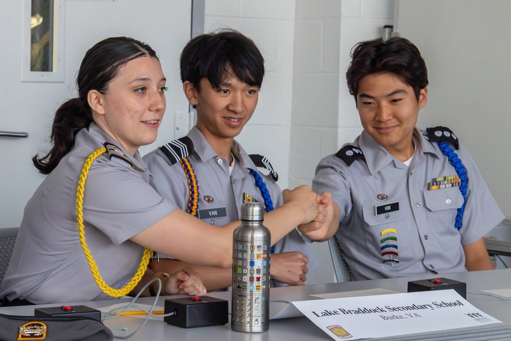 The Army JROTC Academic Team from Braddock Secondary School celebrates a win in the 2024 All-Service JROTC Academic Bowl on June 23 held in Washington. The top all-service JROTC Academic Teams from across the world met June 21-24 to compete and demonstrate the academic knowledge and skills learned in JROTC throughout the year. | Sarah Windmueller, U.S. Army Cadet Command Public Affairs