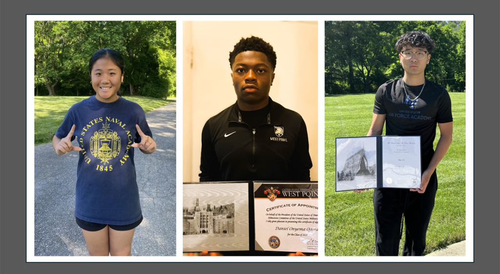 (Atholton HS graduates attending Service Academies) Pictured Left to Right: Michelle Kim, Daniel Ogordi, and Paul Kim.