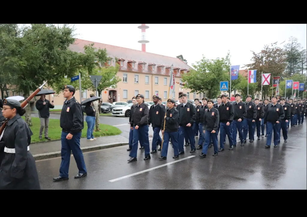 Charlie Company, followed by the Warrior Marksmanship team, sings cadence to stay in step. (Photo take by C/CPL Preston Blake)
