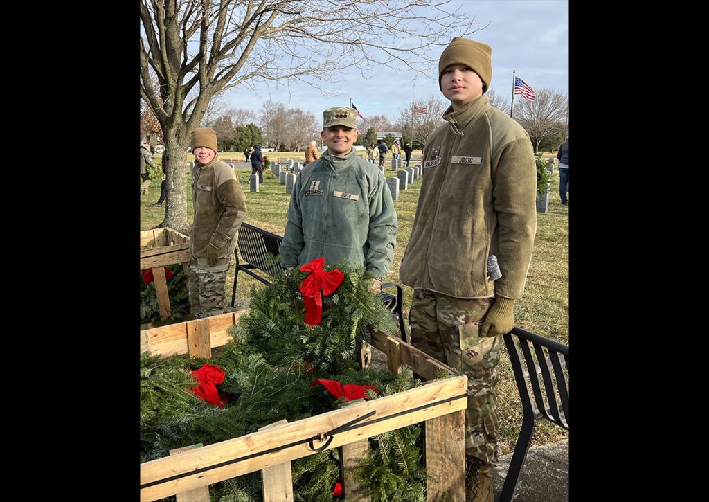 LET 1 Cadet Michael Stanton, LET 3 Cadet Nathan Ortiz (Event Cadet OIC and SLP Facilitator) and LET 1 Cadet Maximus Rodil passing out wreaths to family members. (Photo Credit: SAI)