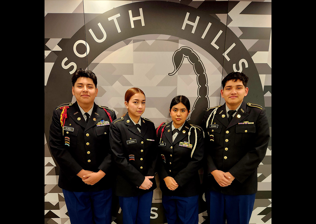 Leadership Team: C/CPT Rosa Aguirre, C/1LT Johnatan Flores, C/2LT Leo Ahumada, C/CPL Loren Guzma Leadership Team Photo taken by: C/CPT Jasmine Sanchez, BN PAO