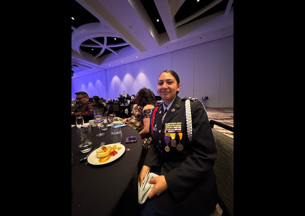 C/LTC Huerta eating dessert at the Junior Achievement SA Business Hall of Fame Fundraising dinner March 18, 2025.