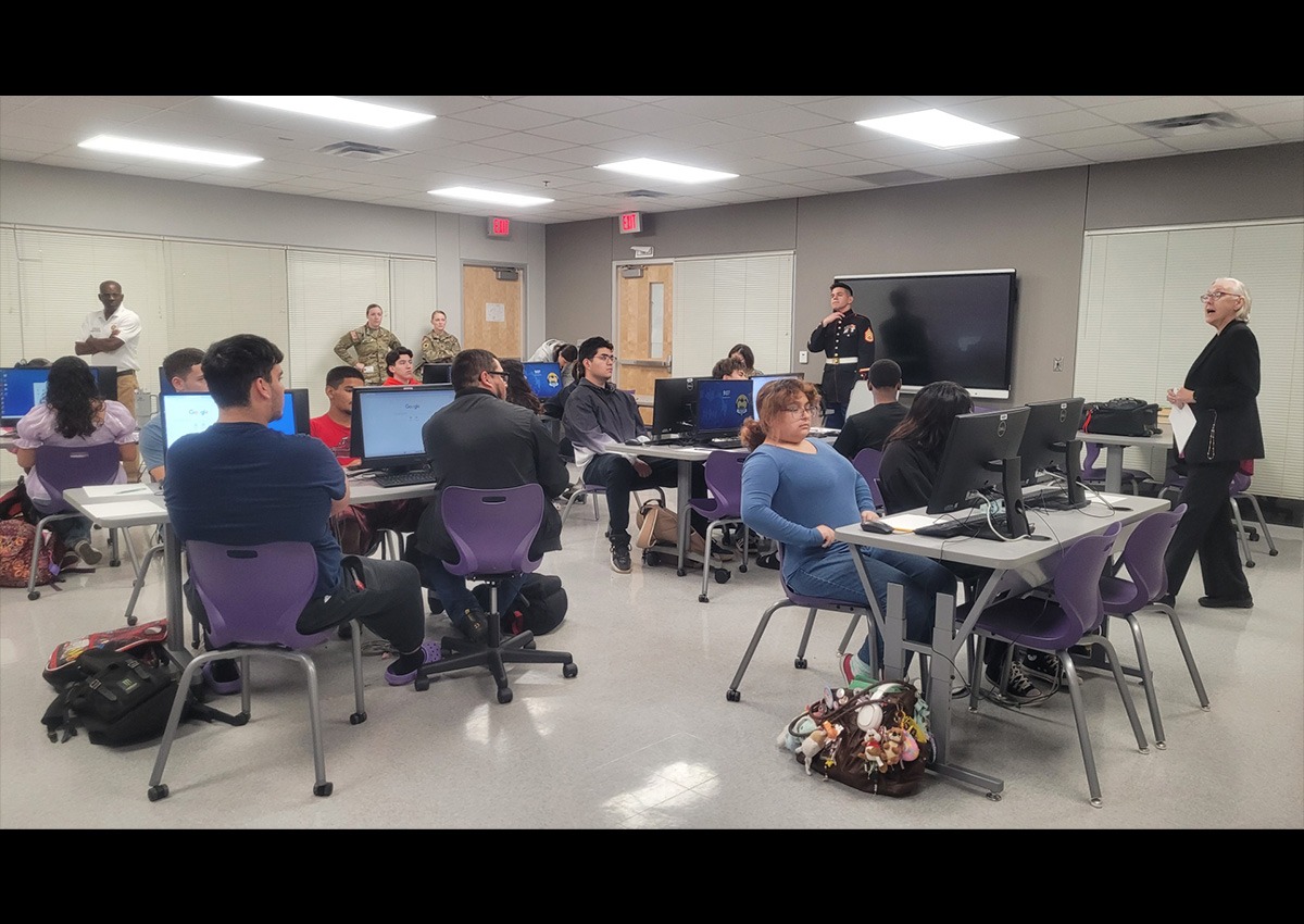 Student in the classroom taking the asvab