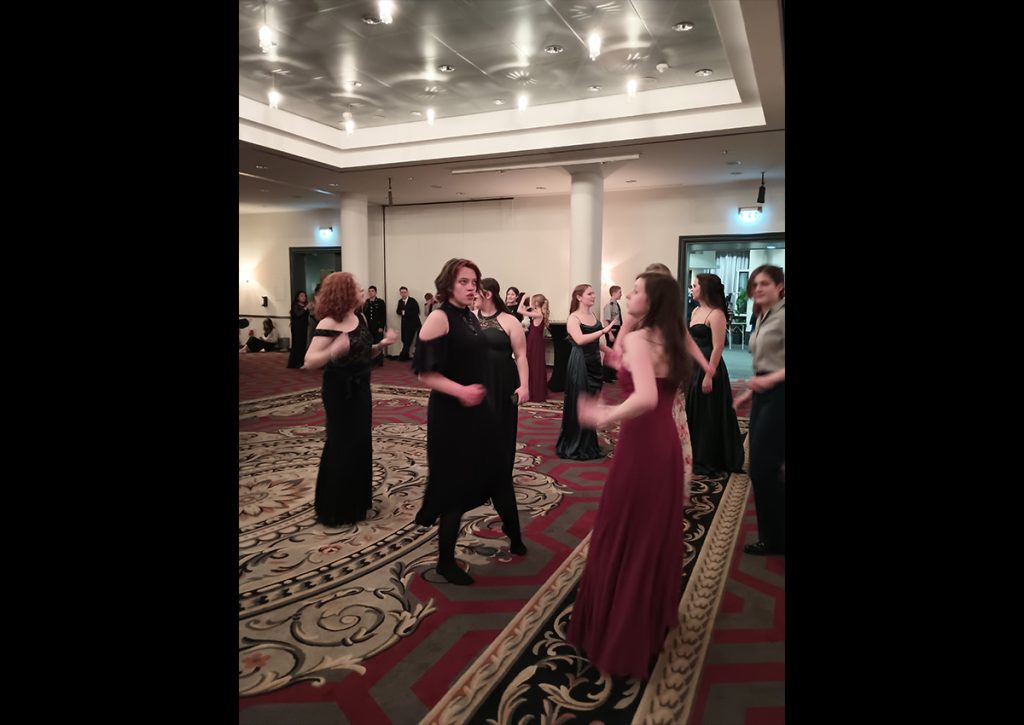 Cadets and guests dancing to "Party In the USA" by Miley Cyrus.