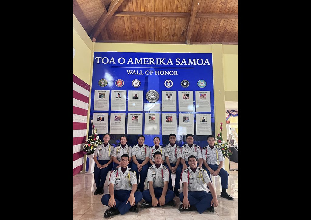 (L-R) Cadets ISauituamaalii Ifopo, Nissi Pula, Joyce Nunu, Faasilitama'ita'i Loto, Grace Sipa, SFC(R) Lei Solaita, TF CDR c/COL Ladenia Lavata'i, MAJ(R) Siimoa Galoia, MSG(R) Acania Puletasi, Alapi Iakopo, Edward Setu, Damianmarley Saili, Taotofi Iosefo, Washington Malele.
