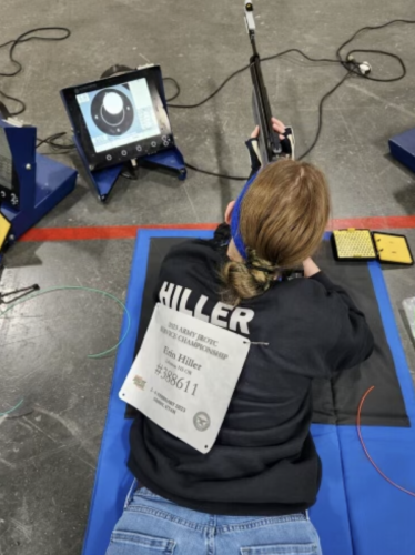 Lebanon High School Cadet Erin Hiller in prone position for sporter